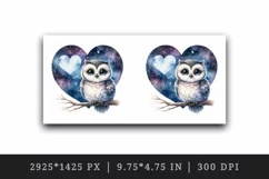 Watercolor cute owl on branch night sky love heart Valentine Day print 20 oz tumbler skinny mug wrap clipart t-shirt sublimation printable design