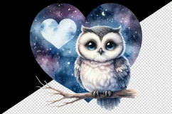 Watercolor cute owl on branch night sky love heart Valentine Day print 20 oz tumbler skinny mug wrap clipart t-shirt sublimation printable design