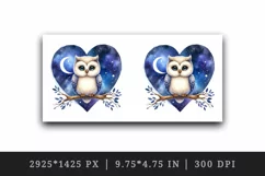 Watercolor cute owl on branch night sky love heart Valentine Day print 20 oz tumbler skinny mug wrap clipart t-shirt sublimation printable design