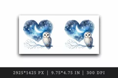 Watercolor cute owl on branch night sky love heart Valentine Day print 20 oz tumbler skinny mug wrap clipart t-shirt sublimation printable design