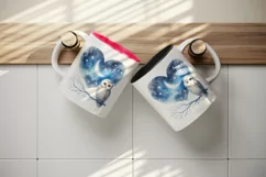 Watercolor cute owl on branch night sky love heart Valentine Day print 20 oz tumbler skinny mug wrap clipart t-shirt sublimation printable design