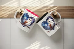Watercolor cute owl on branch night sky love heart Valentine Day print 20 oz tumbler skinny mug wrap clipart t-shirt sublimation printable design