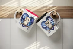 Watercolor cute owl on branch night sky love heart Valentine Day print 20 oz tumbler skinny mug wrap clipart t-shirt sublimation printable design
