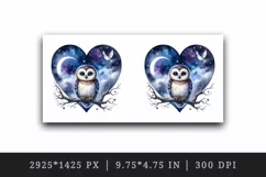 Watercolor cute owl on branch night sky love heart Valentine Day print 20 oz tumbler skinny mug wrap clipart t-shirt sublimation printable design