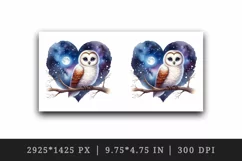 Watercolor cute owl on branch night sky love heart Valentine Day print 20 oz tumbler skinny mug wrap clipart t-shirt sublimation printable design