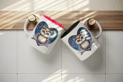Watercolor cute owl on branch night sky love heart Valentine Day print 20 oz tumbler skinny mug wrap clipart t-shirt sublimation printable design