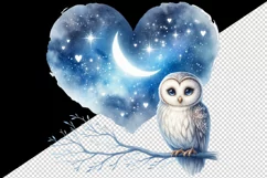 Watercolor cute owl on branch night sky love heart Valentine Day print 20 oz tumbler skinny mug wrap clipart t-shirt sublimation printable design