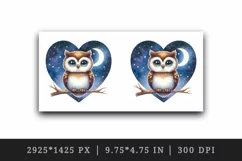 Watercolor cute owl on branch night sky love heart Valentine Day print 20 oz tumbler skinny mug wrap clipart t-shirt sublimation printable design