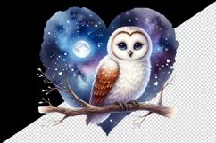 Watercolor cute owl on branch night sky love heart Valentine Day print 20 oz tumbler skinny mug wrap clipart t-shirt sublimation printable design