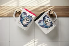 Watercolor cute owl on branch night sky love heart Valentine Day print 20 oz tumbler skinny mug wrap clipart t-shirt sublimation printable design