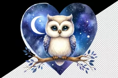 Watercolor cute owl on branch night sky love heart Valentine Day print 20 oz tumbler skinny mug wrap clipart t-shirt sublimation printable design