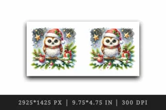 Watercolor cute owl on branch Santa hat Christmas print 20 oz tumbler skinny mug wrap clipart t-shirt sublimation printable design