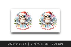 Watercolor cute owl Santa hat lights Merry Christmas greeting quote print 20 oz tumbler skinny mug wrap clipart t-shirt sublimation printable design