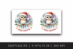 Watercolor cute owl Santa hat lights Merry Christmas greeting quote print 20 oz tumbler skinny mug wrap clipart t-shirt sublimation printable design