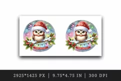 Watercolor cute owl Santa hat lights Merry Christmas greeting quote print 20 oz tumbler skinny mug wrap clipart t-shirt sublimation printable design