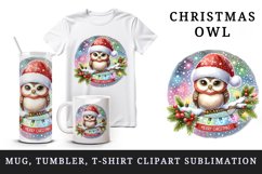 Watercolor cute owl Santa hat lights Merry Christmas greeting quote print 20 oz tumbler skinny mug wrap clipart t-shirt sublimation printable design