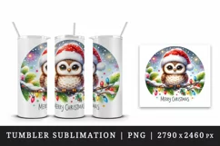 Watercolor cute owl Santa hat lights Merry Christmas greeting quote print 20 oz tumbler skinny mug wrap clipart t-shirt sublimation printable design