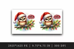 Watercolor cute owl Santa hat lights Merry Christmas greeting quote print 20 oz tumbler skinny mug wrap clipart t-shirt sublimation printable design