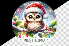 Watercolor cute owl Santa hat lights Merry Christmas greeting quote print 20 oz tumbler skinny mug wrap clipart t-shirt sublimation printable design