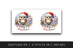 Watercolor cute owl Santa hat lights Merry Christmas greeting quote print 20 oz tumbler skinny mug wrap clipart t-shirt sublimation printable design
