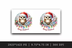 Watercolor cute owl Santa hat lights Merry Christmas greeting quote print 20 oz tumbler skinny mug wrap clipart t-shirt sublimation printable design