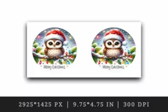 Watercolor cute owl Santa hat lights Merry Christmas greeting quote print 20 oz tumbler skinny mug wrap clipart t-shirt sublimation printable design