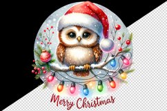 Watercolor cute owl Santa hat lights Merry Christmas greeting quote print 20 oz tumbler skinny mug wrap clipart t-shirt sublimation printable design