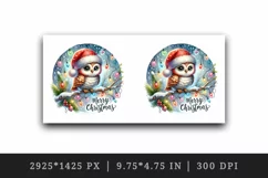Watercolor cute owl Santa hat lights Merry Christmas greeting quote print 20 oz tumbler skinny mug wrap clipart t-shirt sublimation printable design