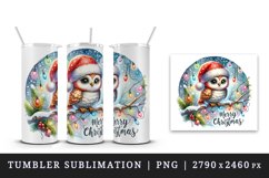 Watercolor cute owl Santa hat lights Merry Christmas greeting quote print 20 oz tumbler skinny mug wrap clipart t-shirt sublimation printable design