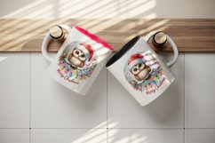 Watercolor cute owl Santa hat lights Merry Christmas greeting quote print 20 oz tumbler skinny mug wrap clipart t-shirt sublimation printable design