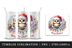 Watercolor cute owl Santa hat lights Merry Christmas greeting quote print 20 oz tumbler skinny mug wrap clipart t-shirt sublimation printable design