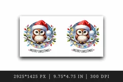 Watercolor cute owl Santa hat lights Merry Christmas greeting quote print 20 oz tumbler skinny mug wrap clipart t-shirt sublimation printable design