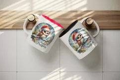 Watercolor cute owl Santa hat lights Merry Christmas greeting quote print 20 oz tumbler skinny mug wrap clipart t-shirt sublimation printable design