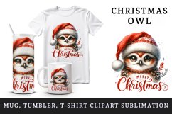 Watercolor cute owl Santa hat Merry Christmas greeting quote print 20 oz tumbler skinny mug wrap clipart t-shirt sublimation printable design