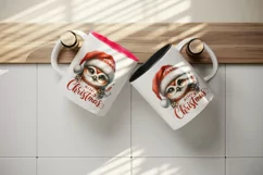Watercolor cute owl Santa hat Merry Christmas greeting quote print 20 oz tumbler skinny mug wrap clipart t-shirt sublimation printable design