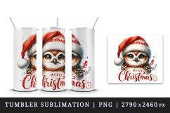 Watercolor cute owl Santa hat Merry Christmas greeting quote print 20 oz tumbler skinny mug wrap clipart t-shirt sublimation printable design