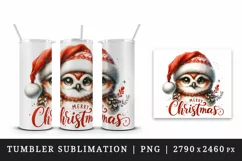 Watercolor cute owl Santa hat Merry Christmas greeting quote print 20 oz tumbler skinny mug wrap clipart t-shirt sublimation printable design