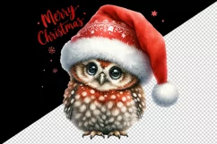 Watercolor cute owl Santa hat Merry Christmas greeting quote print 20 oz tumbler skinny mug wrap clipart t-shirt sublimation printable design