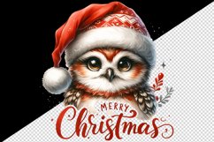 Watercolor cute owl Santa hat Merry Christmas greeting quote print 20 oz tumbler skinny mug wrap clipart t-shirt sublimation printable design