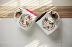 Watercolor cute owl Santa hat snow Merry Christmas greeting quote print 20 oz tumbler skinny mug wrap clipart t-shirt sublimation printable design