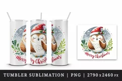 Watercolor cute owl Santa hat snow Merry Christmas greeting quote print 20 oz tumbler skinny mug wrap clipart t-shirt sublimation printable design