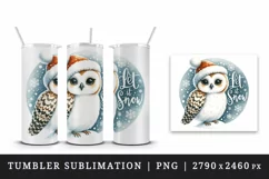 Watercolor cute owl Santa hat snowflakes Let It Snow Christmas quote print 20 oz tumbler skinny mug wrap clipart t-shirt sublimation printable design