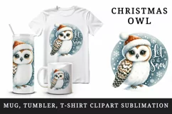 Watercolor cute owl Santa hat snowflakes Let It Snow Christmas quote print 20 oz tumbler skinny mug wrap clipart t-shirt sublimation printable design