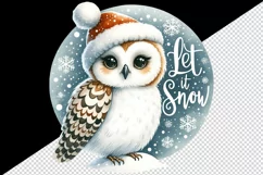 Watercolor cute owl Santa hat snowflakes Let It Snow Christmas quote print 20 oz tumbler skinny mug wrap clipart t-shirt sublimation printable design