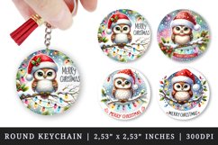 Watercolor cute owl Santa hat twinkling lights Merry Christmas quote New Year winter print round keychain keychains sublimation design