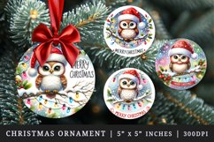 Watercolor cute owl Santa hat twinkling lights Merry Christmas quote New Year winter print round ornament ornaments sublimation design