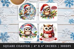Watercolor cute owl Santa hat twinkling lights Merry Christmas quote New Year winter print square coaster mug coasters sublimation design