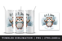 Watercolor cute owl scarf snowflakes Let It Snow Christmas quote print 20 oz tumbler skinny mug wrap clipart t-shirt sublimation printable design