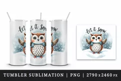 Watercolor cute owl scarf snowflakes Let It Snow Christmas quote print 20 oz tumbler skinny mug wrap clipart t-shirt sublimation printable design