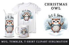 Watercolor cute owl scarf snowflakes Let It Snow Christmas quote print 20 oz tumbler skinny mug wrap clipart t-shirt sublimation printable design